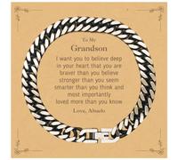 GGYTMQL Grandson Birthday Gifts from, Supporting Cuban Link Chain Bracelet for Grandson Graduation Christmas for Grandson You are braver than you believe, stronger than you seem and most importan,
