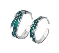 GGYTMQL Green Leaf Couple Rings Sets for Him and Her 925 Sterling Silver Adjustable Palm Leaves Promise Engagement Statement Open Wrap Finger Tail Ring for Women Men Comfort Fit Wedding Anniversary