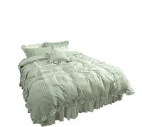 GGYTMQL Green Princess Style Bedspread Quilt Cover Bedding Set Cotton Four Piece Set Girl Bed Skirt Lace (Green 2m) (Green 1.5m)