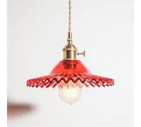 GGYTMQL Indoor Pendant Light Simple Dining Room Pendant Light Old Shanghai Cafe V-intage Pleated Craftsmanship - Copper LED Pendant Lights(Green)