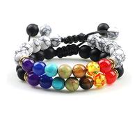 GGYTMQL jewellery 2pcs 7 Chakra Beaded Bracelet Men Tiger Eye Natural Lava Rock Stone Reiki Bracelets Buddha Healing Balance Women Prayer jewellery