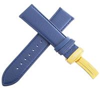 GGYTMQL JoJo JoJino 22mm Blue Leather Gold-tone Stainless Steel Deployment Buckle Watch Band Strap