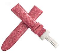GGYTMQL JoJo JoJino 22mm Red Stingray Leather Silver Stainless Steel Deployment Buckle Watch Band Strap