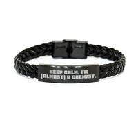 GGYTMQL Keep Calm Chemist Braided Leather Bracelet Gifts for Chemist Friends and Family, Funny Christmas Memorable Presents for Him or Her, Small, Leather, no gemstone