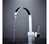 GGYTMQL Kitchen Bathroom Faucet,Single Handle Square Brass Chrome Swivel 360 Degree Water Mixer Sink Taps Sink Tap,Easy Install