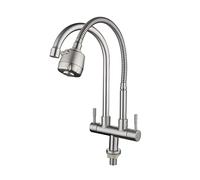 GGYTMQL Kitchen Double Outlet Faucet 304 Stainless Steel Single Cold Double Pipe Tap Rotating Sink Faucets(A)
