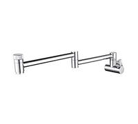 GGYTMQL Kitchen Faucet Brass Wall Mount Pot Filler Taps 360° Rotatable Dual Handle Sink Faucet with Dual Joint Swing Arm Folding Cold Water Sink Taps,Black