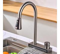 GGYTMQL Kitchen faucets with Pull Down Sprayer with Waterfall Shower Stainless Steel Single Hole Hot and Cold Water Swivel Pull Down Kitchen Faucet-Grey(Gris)