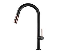 GGYTMQL Kitchen Faucets with Pull Out Spray, Kitchen Sink Mixer Faucet Brass Hot and Cold Water Swivel Single Hole Sink Faucet-Black(White)