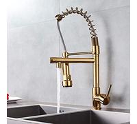 GGYTMQL Kitchen Sink Faucet for Bar Farmhouse Commercial, Luxury Brass Gold Kitchen Rotatable Mixer Tap with LED, Single Handle Single Hole Hot & Cold Water Mixer Tap(Without Led)