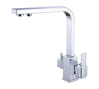 GGYTMQL Kitchen Sink Faucet Swivel Drinking Water Solid Brass Hot and Cold Water Mixer Tap, Household Multifunctional Dual Handle Kitchen Filter Purifier Faucet,Chrome(Brushed)