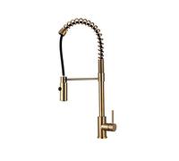 GGYTMQL Kitchen Sink Faucets, Brass Pull Down Spray Nozzle Mixer Tap Single Handle Hot and Cold Rotating Water Crane Tap,Gold(Black)