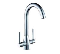 GGYTMQL Kitchen Sink Mixer Tap,Mixer Tap, Modern 360 Rotating Kitchen Fuller Faucet,High Spout Curved All Copper Metal Basin Mixer Faucet Double Handle Single Hole Sink Hot Cold Water Tap,