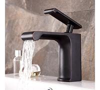 GGYTMQL Kitchen Sink Mixer Tap,Mixer Tap, Vintage Waterfall Faucet,Black All Bronze Thicken Basin Tap Cold Heat on The Basin Under The Basin Water-Tapque Brass Bathroom Vessel Sink Faucet,