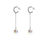 GGYTMQL Ladies earrings Sterling Silver Women's Earrings Long Tassel Square Crystal Pendant Pendant Earrings Shiny Elegant Simple Earrings Earrings ui
