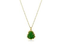 GGYTMQL Laughing Buddha Necklace Good Luck Pendant 18K Gold Plated Chain Chalcedony Amulet Necklace