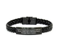 GGYTMQL Law Enforcement Officer Braided Leather Bracelet, Funny Gift for Mom, Christmas Unique Gifts from Family to Law Enforcement Officer, Small, Leather, no gemstone