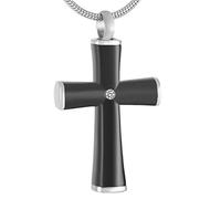 GGYTMQL Lockets Necklace Inlaid White Stone Stainless Steel Cross Cremation Pendant Can Hold Human/Pet Ashes Souvenirs