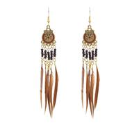 GGYTMQL Long Feather Earrings For Women - Vintage Ethnic Style Geometric Round Handmade Beaded Pendant Earrings, Exaggerated Ear Hooks Jewelry For Girls Gifts ui