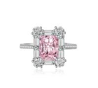 GGYTMQL Luxury Square Halo Engagement Rings Premium Cubic Zirconia Promise Eternity Ring for Women Wedding Bands Emerald Cut Ruby Topaz Simulated Diamond CZ Anniversary Open Adjustable Ring(Green)