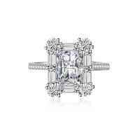 GGYTMQL Luxury Square Halo Engagement Rings Premium Cubic Zirconia Promise Eternity Ring for Women Wedding Bands Emerald Cut Ruby Topaz Simulated Diamond CZ Anniversary Open Adjustable Ring(Green)