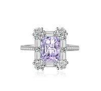 GGYTMQL Luxury Square Halo Engagement Rings Premium Cubic Zirconia Promise Eternity Ring for Women Wedding Bands Emerald Cut Ruby Topaz Simulated Diamond CZ Anniversary Open Adjustable Ring(Green)