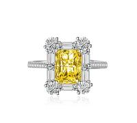 GGYTMQL Luxury Square Halo Engagement Rings Premium Cubic Zirconia Promise Eternity Ring for Women Wedding Bands Emerald Cut Ruby Topaz Simulated Diamond CZ Anniversary Open Adjustable Ring(Green)