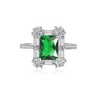 GGYTMQL Luxury Square Halo Engagement Rings Premium Cubic Zirconia Promise Eternity Ring for Women Wedding Bands Emerald Cut Ruby Topaz Simulated Diamond CZ Anniversary Open Adjustable Ring(Green)
