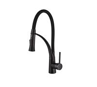 GGYTMQL Matte Black Kitchen Faucet Pull Out Kitchen Sink Water Taps Single Handle Mixer Tap 360 Rotation Cranes Deck Mounted 6077(Gold)
