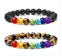 GGYTMQL men women black lava stone beaded bracelet 7 chakras gem stone with hand-made braided rope unisex 8mm