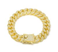 GGYTMQL Men's Bracelet Alloy Cuban Chain Full Diamond Men's and Women's Bracelet Style Gold Plated Chain 9in length
