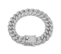 GGYTMQL Men's Bracelet Alloy Cuban Chain Full Diamond Men's and Women's Bracelet Style Gold Plated Chain 9in length