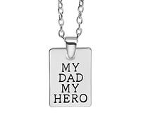 GGYTMQL Mens Silver Necklace, Dog Tag Necklace for Men My Dad My Hero Rolo Metal Necklace Lobster-Claw