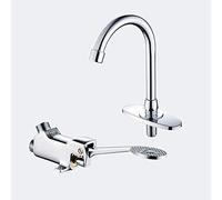GGYTMQL Mixer Tap Faucet,Classic Gooseneck Laboratory Basin Foot Pedal Faucet Polished Chrome All Copper Metal Kitchen Basin Water Taps/Cold Water