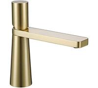 GGYTMQL Modern Brass Single Handle Bathroom Sink Faucet 360 Degree Rotation Deck Mounted Basin Tap Hot and Cold Water Mixer Brushed Gold Finish Stylish Design for Home Décor.
