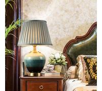 GGYTMQL Modern Green Ceramic 18.5-inch Chinoiserie Desk Lamp Bedroom Living Room Home Office Desk Nightstand Table Lamp For Bedroom, Study Room, Office(A)