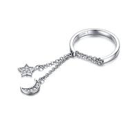 GGYTMQL Moon and Star Link Chain Adjustable Finger Rings for Women S925