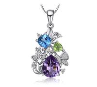 GGYTMQL natural amethyst blue topaz peridot chrome diopside flower pendant necklace 925 sterling silver women no chain