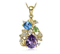 GGYTMQL Natural Amethyst Blue Topaz Peridot Chrome Diopside Flower Pendant Necklace Women no Chain
