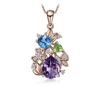 GGYTMQL Natural Amethyst Blue Topaz Peridot Chrome Diopside Flower Pendant Necklace Women no Chain