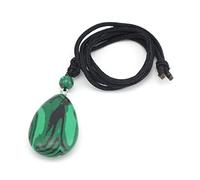 GGYTMQL Natural Crystal Quartz Necklace Lapis Lazuli Black Agates Amethysts Waterdrop Stone Pendant Rope Necklace,Synthetic MalachiteA