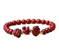GGYTMQL Natural Gemstone Bracelet, Natural Cinnabar Bracelet Chinese Zodiac Animals Charm Bracelet Good Luck Bracelet Talisman Stone QuartzCrystal Bracelet for,Rabbit Horse Dog,8mm