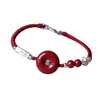 GGYTMQL Natural Gemstone Bracelet, Natural Crystal Bracelet Lucky Harmony Buckle Charm Cinnabar Balance Braided Red String Sterling Silver Wealth Amulet Attract Money Prosperity Luck,Red A