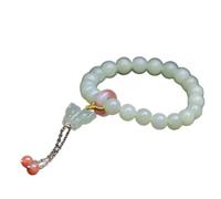 GGYTMQL Natural Hetian Jade Bracelet 8mm Beads Agate Feng Shui Engraved Lucky Butterfly Charm Pendant Elastic Bracelet Spiritual Talisman for Women Femininity Love Prosperity Meditation Cinnabar