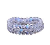 GGYTMQL Natural Moonstone Blue Light Crystal 3 Laps Clear Round Beads Women Bracelet 6mm AAAAA