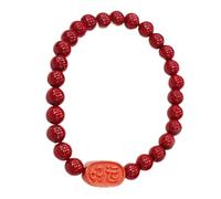 GGYTMQL Natural Red Cinnabar Good Luck Bracelet Feng Shui Wealth Auspicious Prosperity Spiritual Amulet Against Evil Spirits Well-Being Chakra Bangle Elastic Birthday Gift for Men Women Cinnabar