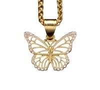 GGYTMQL necklace with high-end feel, light luxury titanium steel inlaid with diamonds, hollowed out butterfly pendant necklace, hip-hop men's and women's chain, chain length 23.62 inches