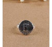 GGYTMQL Open Rings For Women,Adjustable Ring 925 Silver Fashion Retro Round Pattern Engraved K Letters Open Ring Romantic Jewelry Gift For Girl Women Couple Engagement Wedding Eternity Ring Gift