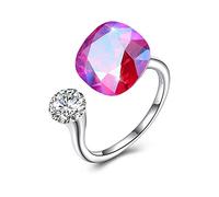 GGYTMQL Open Rings For Women,Adjustable Ring 925 Sterling Silver Rose Red Zircon Crystal Ring Romantic Jewelry Gift For Girl Women Couple Engagement Wedding Eternity Ring Xmas Gift