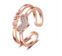 GGYTMQL Open Rings For Women,Adjustable Ring Rose Gold Double Layer Heart Zircon Crystal Ring Romantic Jewelry Gift For Girl Women Couple Engagement Wedding Eternity Ring Xmas Gift